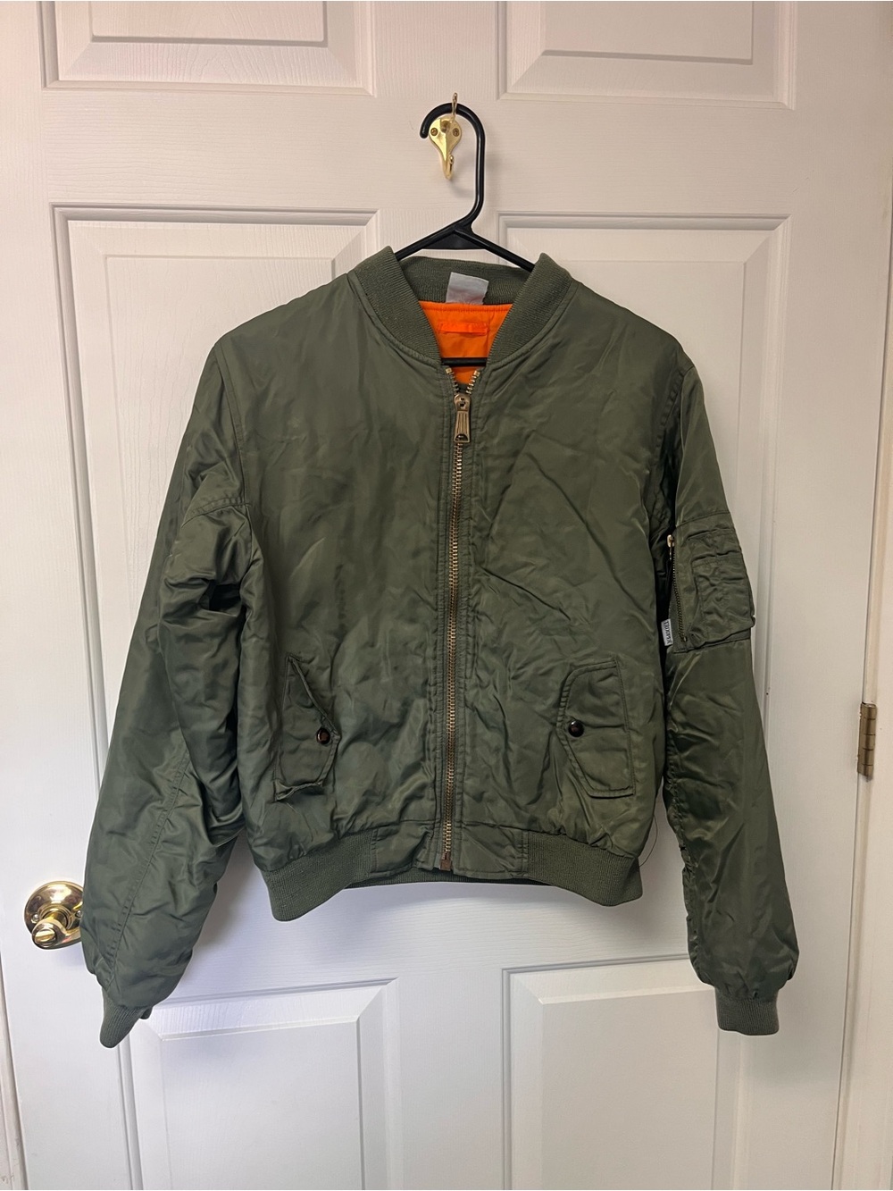 Kids Olive Green Puffer Jacket with Orange Lining Military